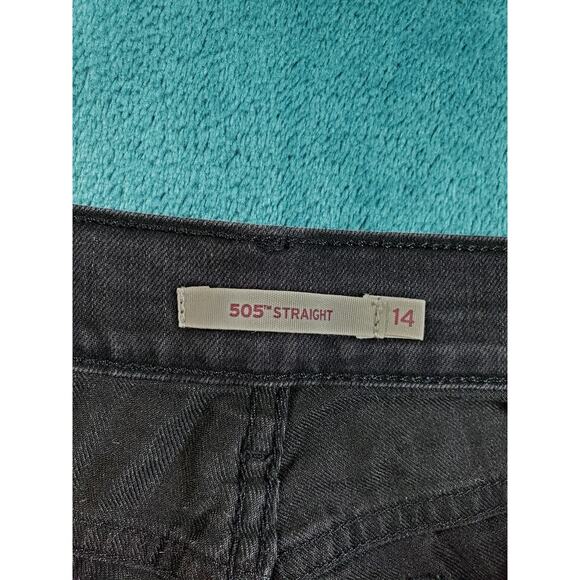 Levis 505 Jeans Size 14 Womens Black Pants Ladies Mid Rise Straight Cropped - Picture 3 of 15